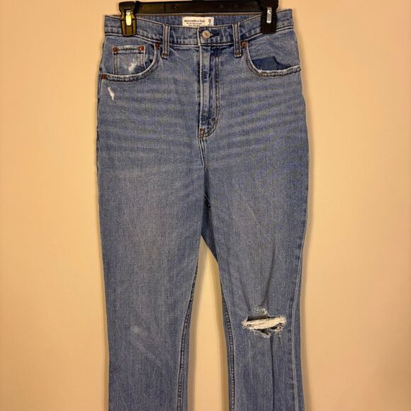 Abercrombie & Fitch The 90's Slim Straight Distressed Knee Ultra High Rise Jeans - Picture 3 of 6